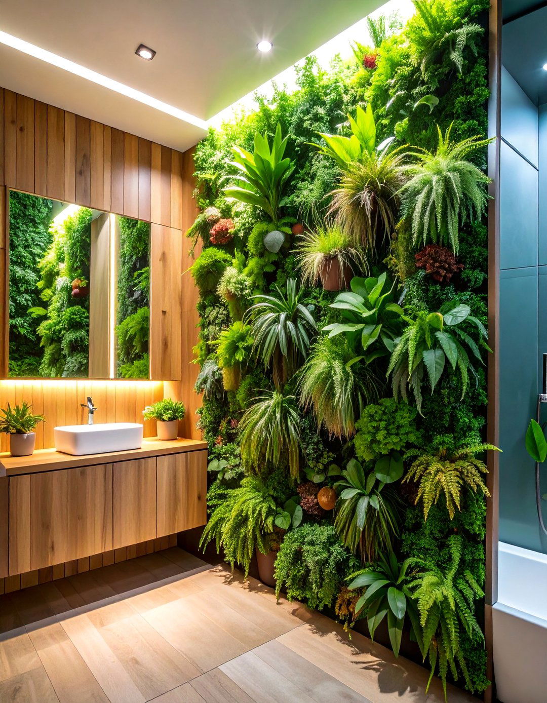 Living Plant Wall Feature - 25 Japandi Bathroom Ideas