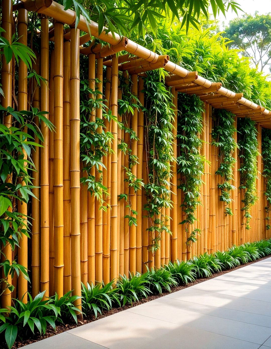 Living Privacy Screen Vertical Garden with Bamboo Framework - 25 Vertical Garden Ideas