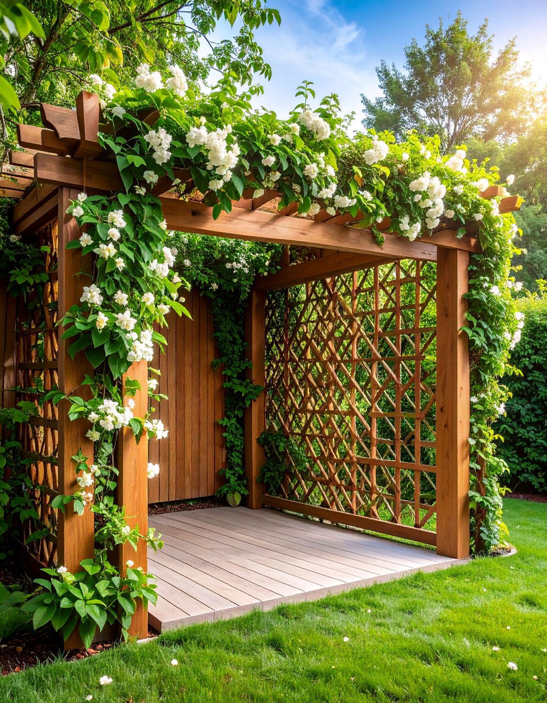 Living Privacy Screen with Climbing Jasmine - 25 Patio Wall Ideas