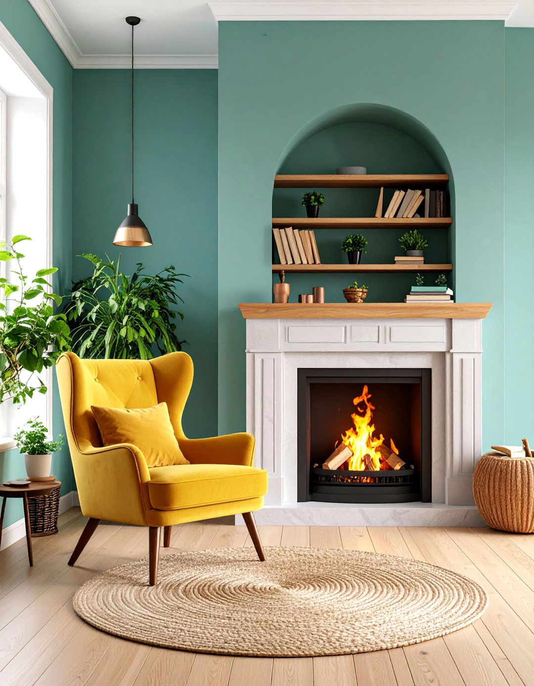 Living Room Fireplace Alcove with Reading Chair Niche - 25 Wall Niche Ideas