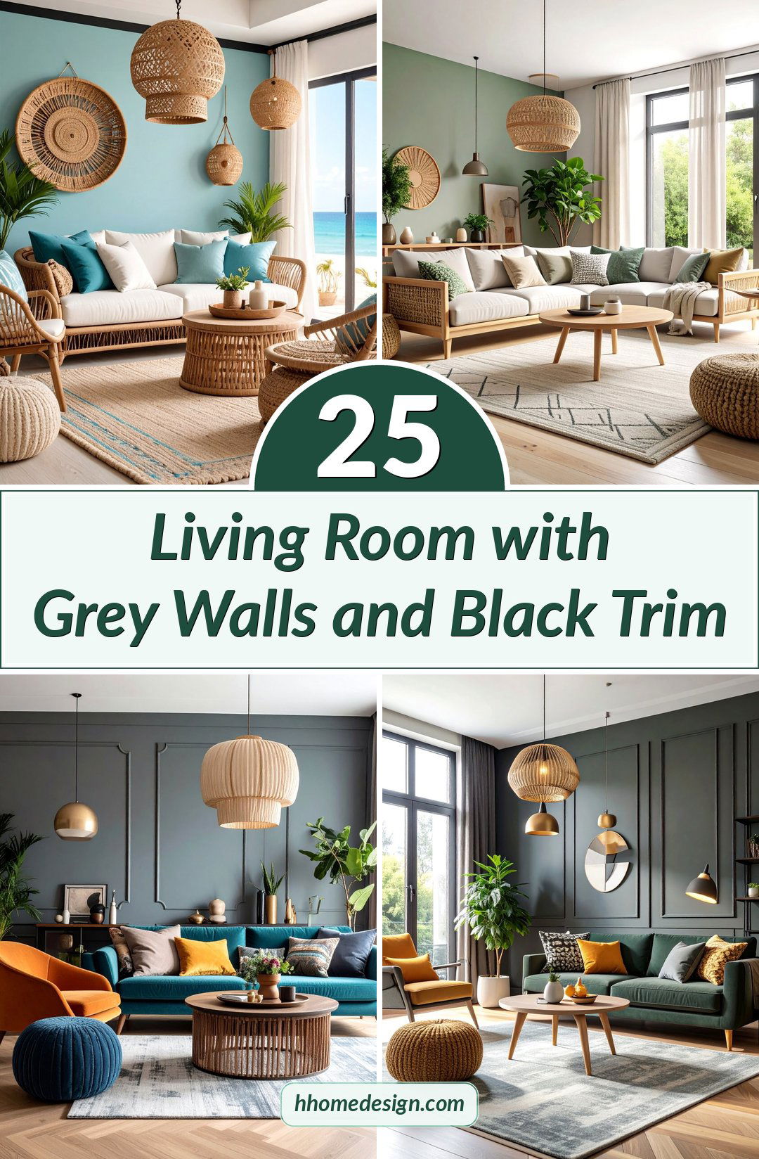 25 Living Room with Grey Walls and Black Trim