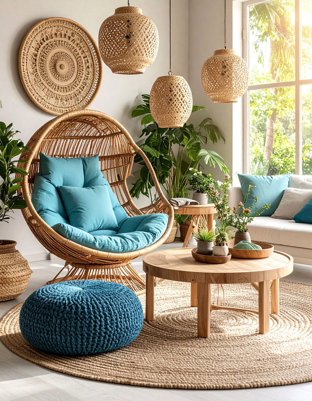 Living Room with Statement Rattan Furniture - 25 Boho-scandinavian Design and Decor Ideas