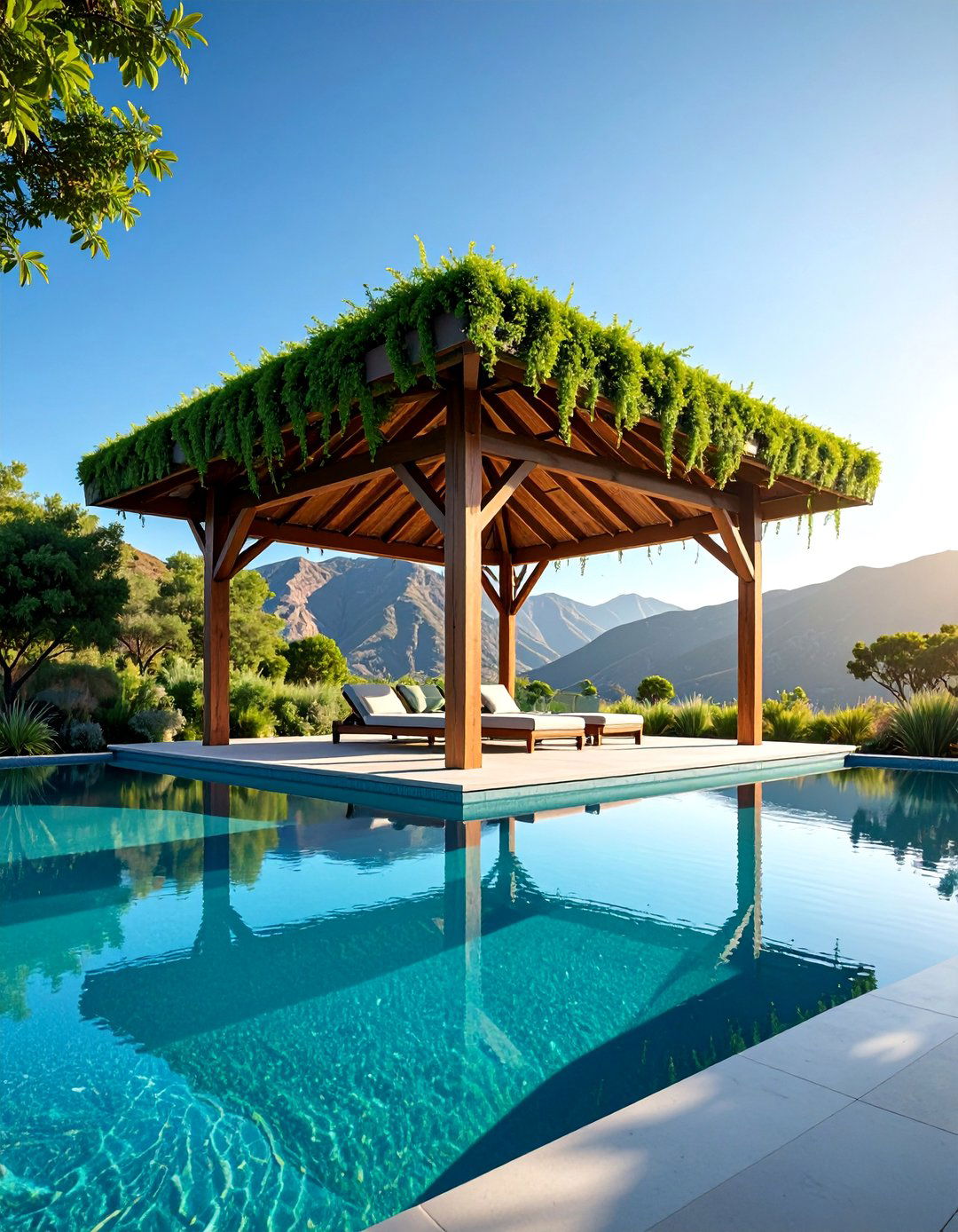 Living Shade Pavilion with Planted Roof - 25 Pool Shade Ideas
