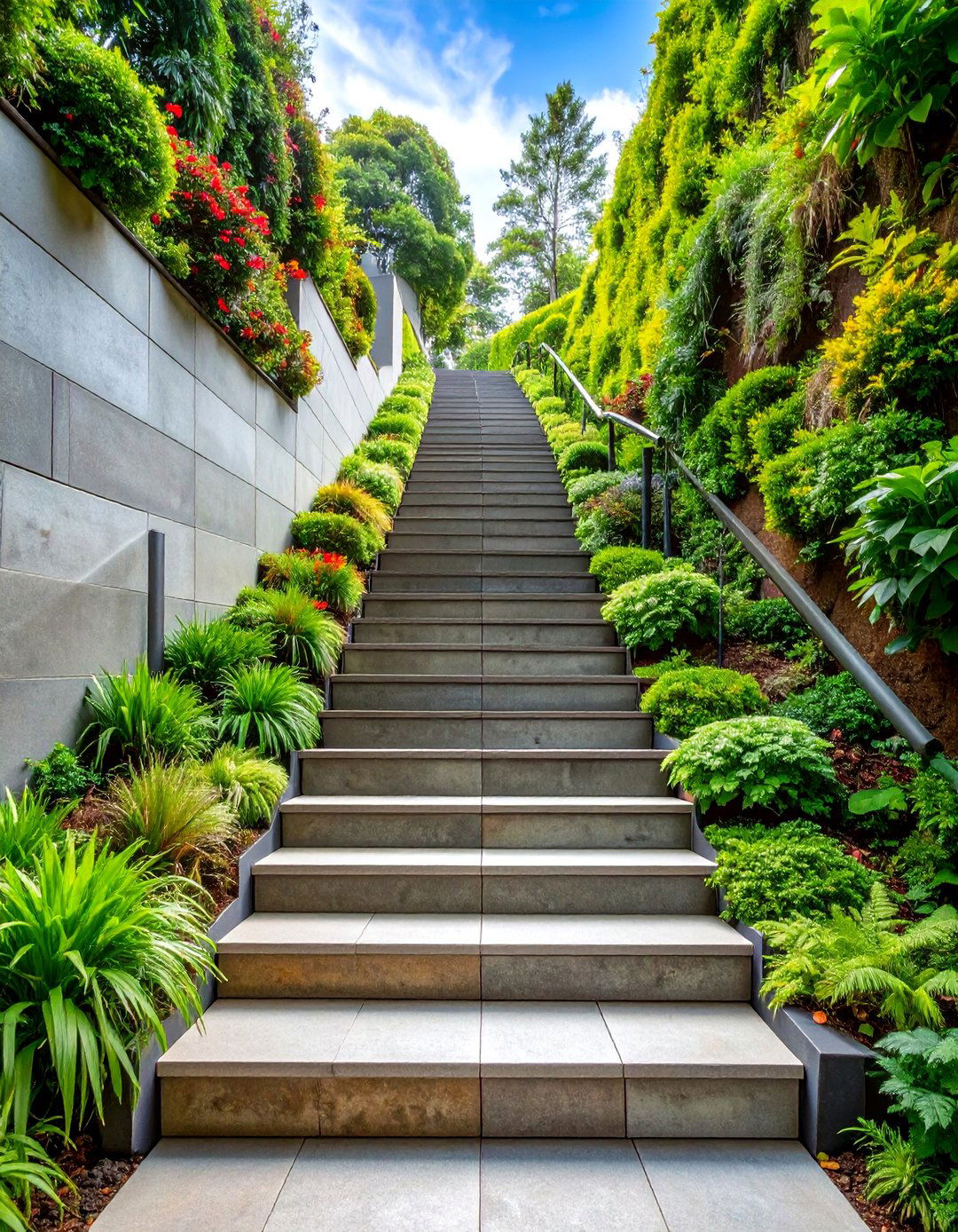 Living Staircase with Terraced Planting and Stone Treads - 25 Sloped Walkway Ideas