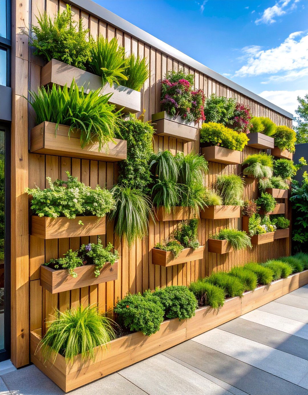 Living Wall Privacy Fence with Planted Containers - 25 Cheap Privacy Fence Ideas