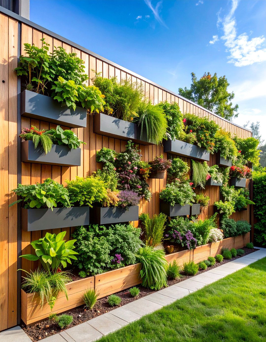Living Wall Privacy Fence with Planters - 25 Privacy Fence Ideas