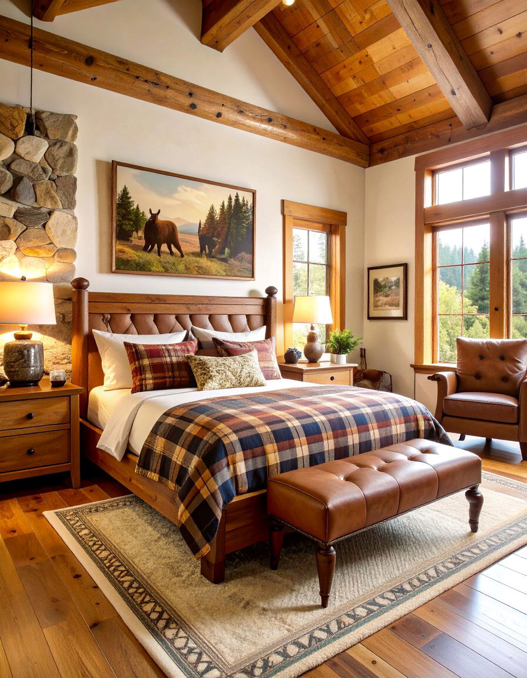 Lodge Style Cabin Bedroom with Wildlife Motifs - 25 Cabin Bedroom Ideas