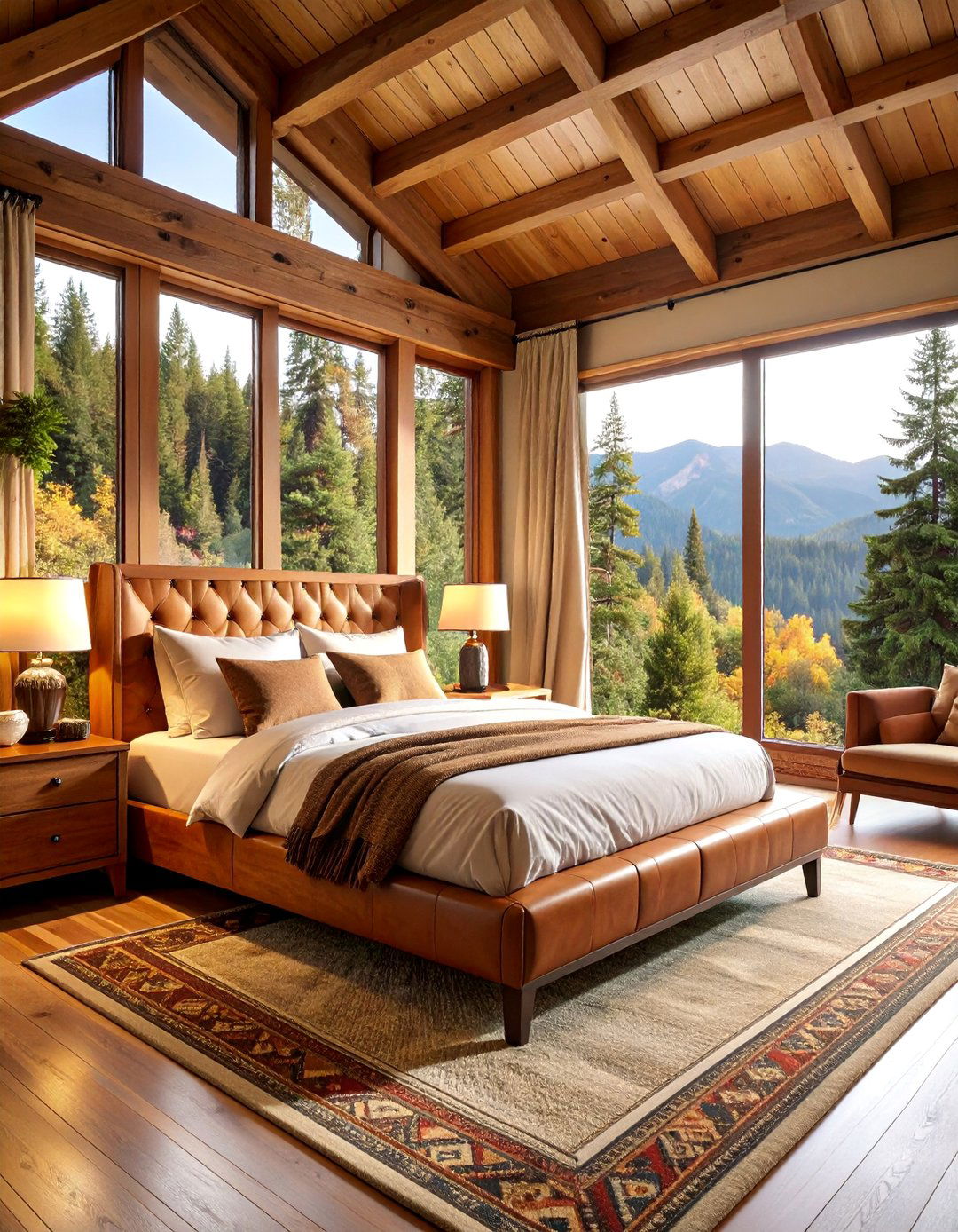 Lodge Style Forest Bedroom with Leather Accents - 25 Forest Themed Bedroom Ideas