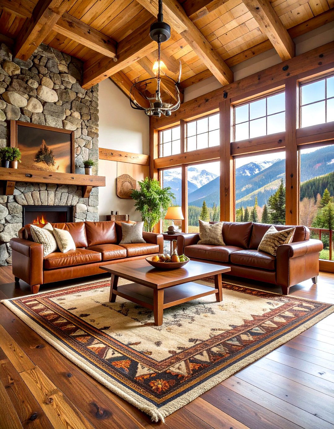 Lodge Style Living Room with Leather Furniture - 25 Small Rustic Living Room Ideas