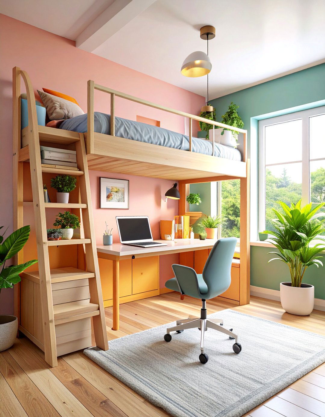 Loft Bed Office with Elevated Workspace - 25 Small Office Ideas
