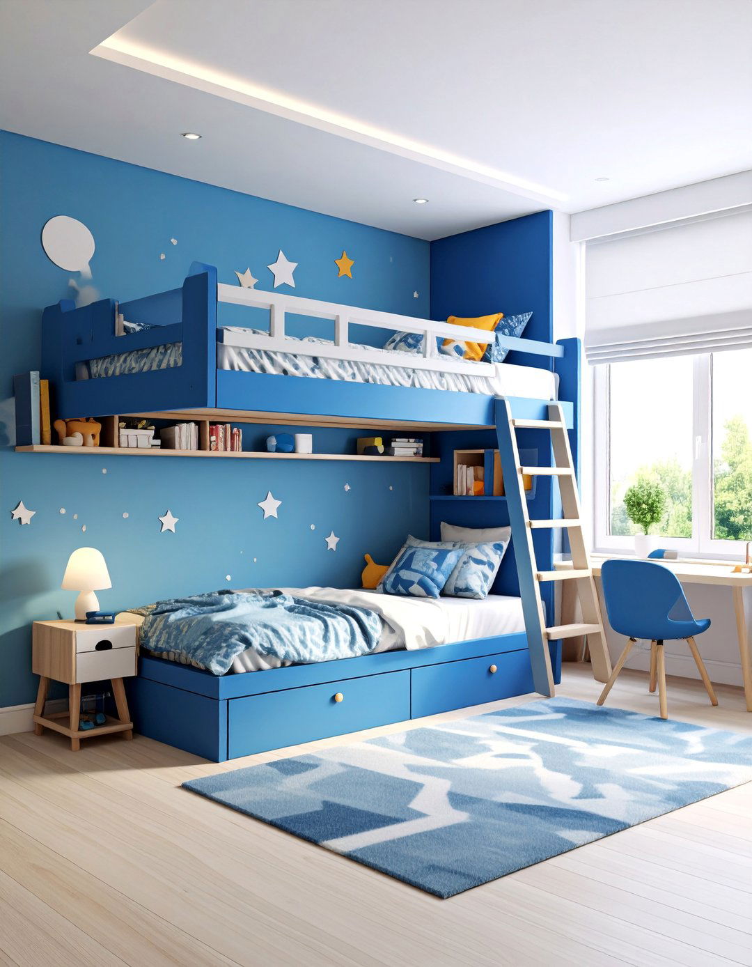 Loft Bed Study Zone with Corner Desk - 25 Shared Kids' Room Design Ideas