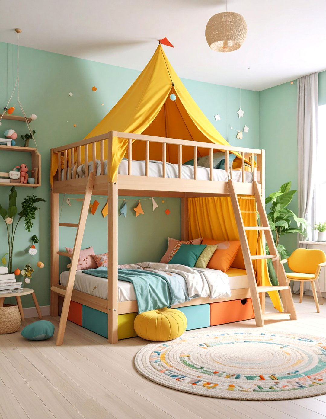 Loft Bed with Fabric Fort and Play Area - 25 Loft Bed Ideas