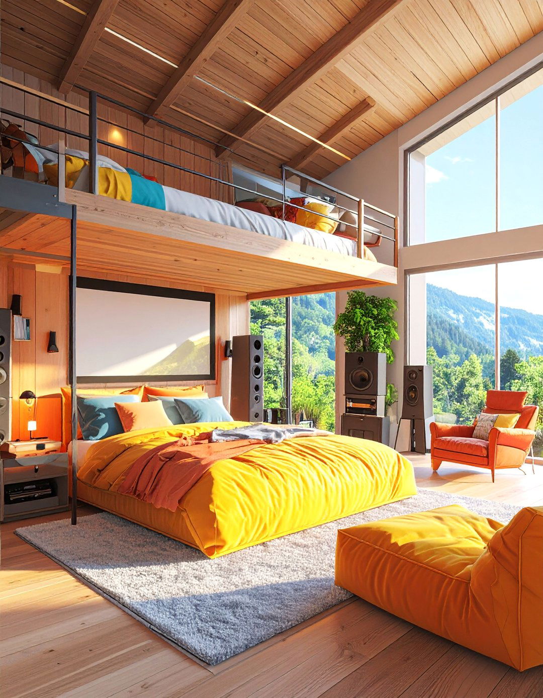 Loft Bed with Home Theater Setup - 25 Loft Bed Ideas
