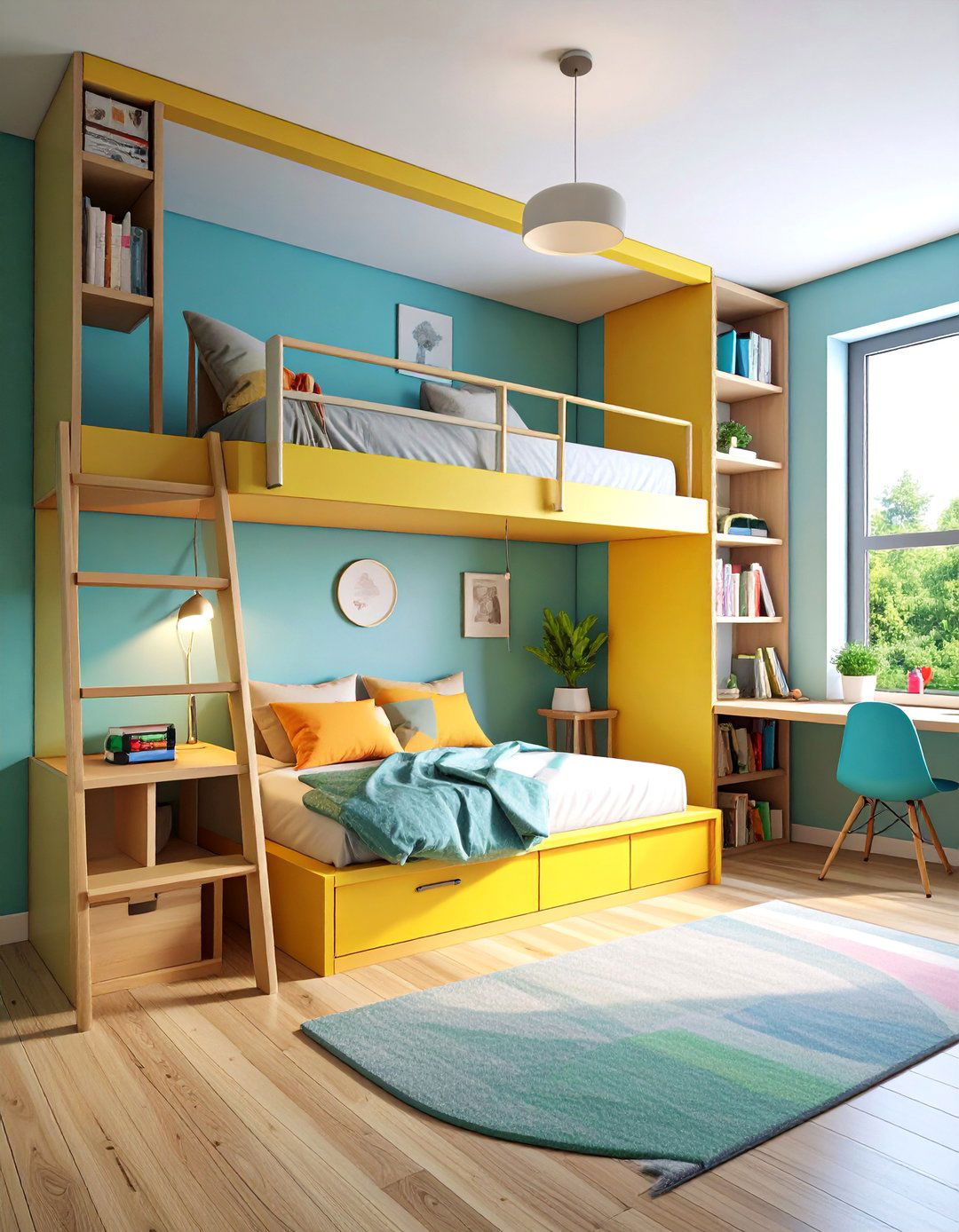 Loft Bed with Integrated Study Nook and Bookshelf - 25 Loft Bed Ideas