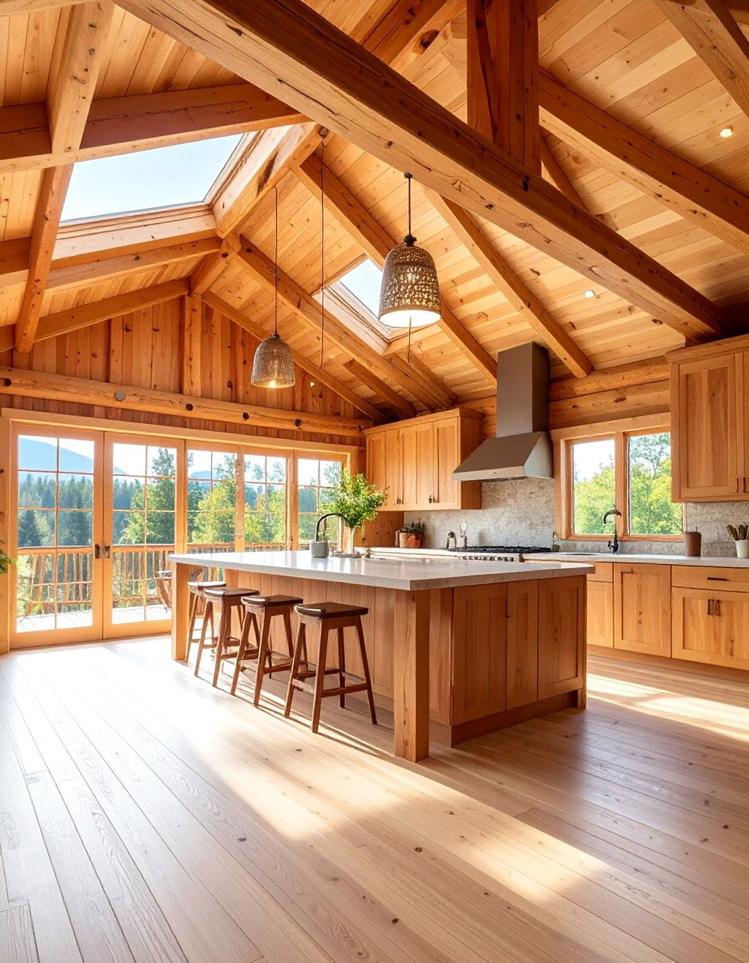 Log Cabin Kitchen with Vaulted Ceilings and Skylights - 25 Log Cabin Kitchen Design Ideas