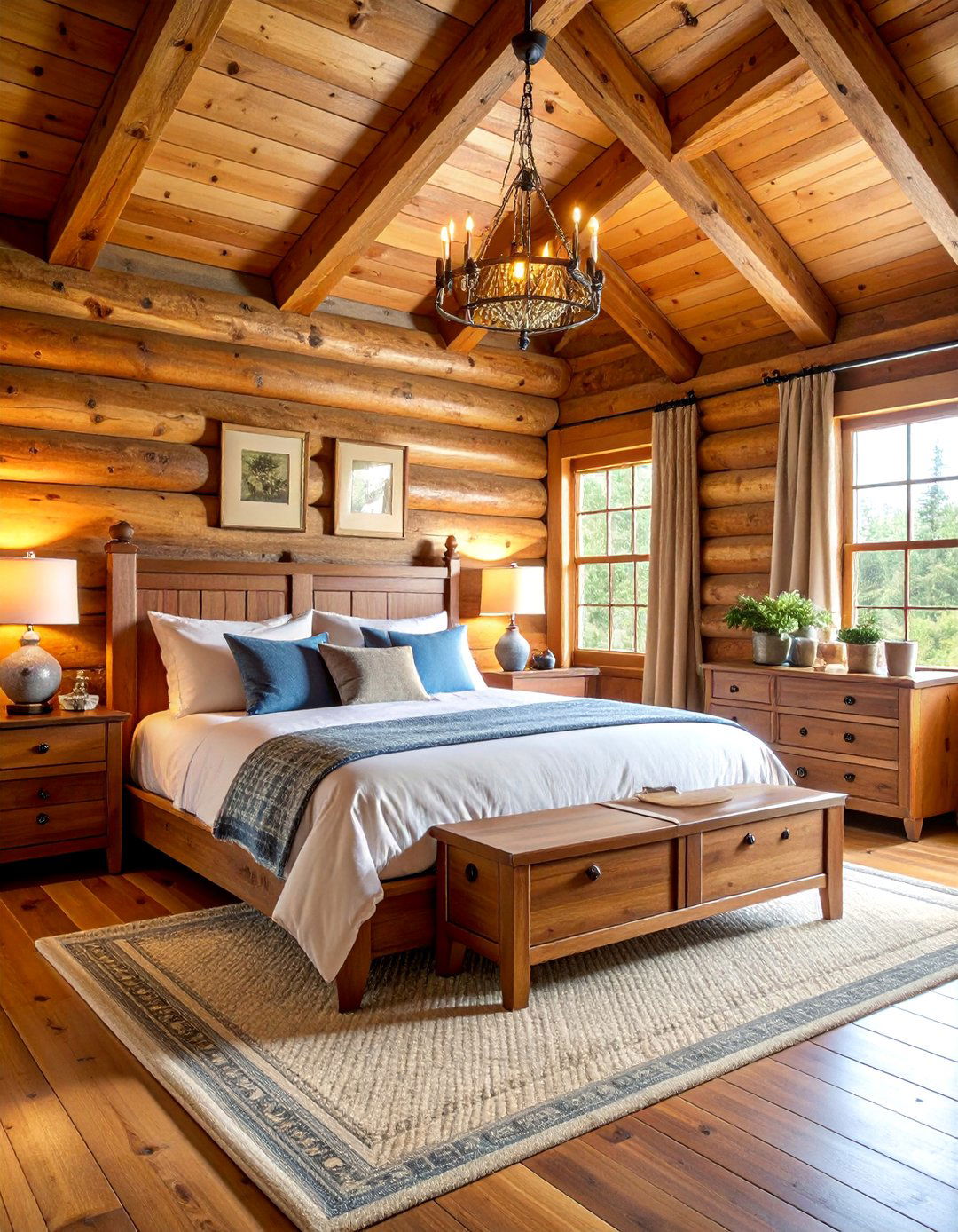 Log Cabin Master Suite with Exposed Timber Construction - 25 Cabin Decor Ideas