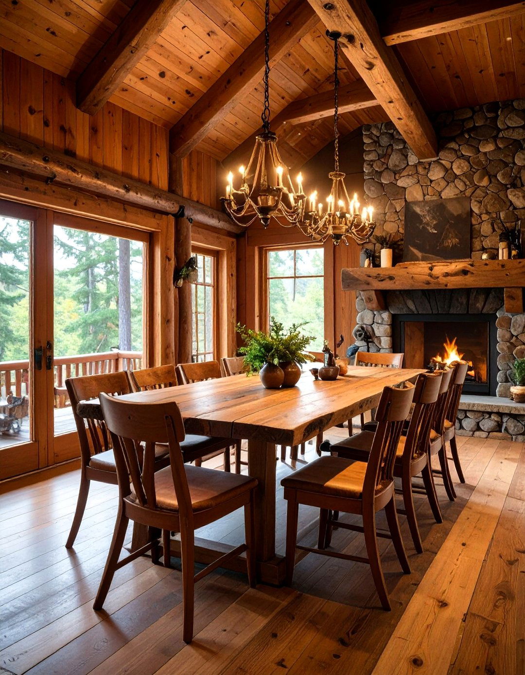 Log Cabin Rustic Dining Room with Natural Wood Elements - 25 Rustic Dining Room Ideas