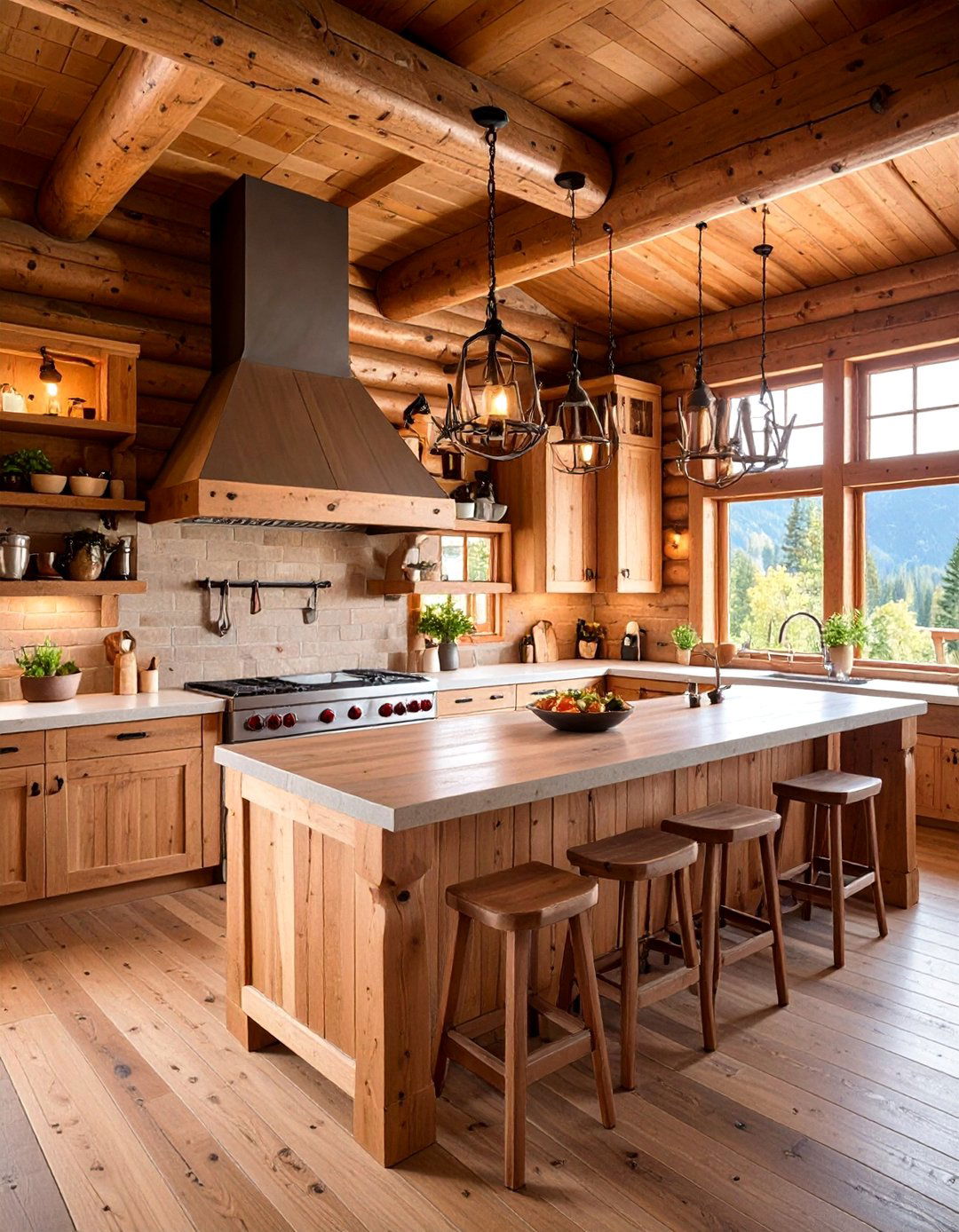 Log Cabin Rustic Kitchen with Natural Wood - 25 L Shaped Outdoor Kitchen Ideas