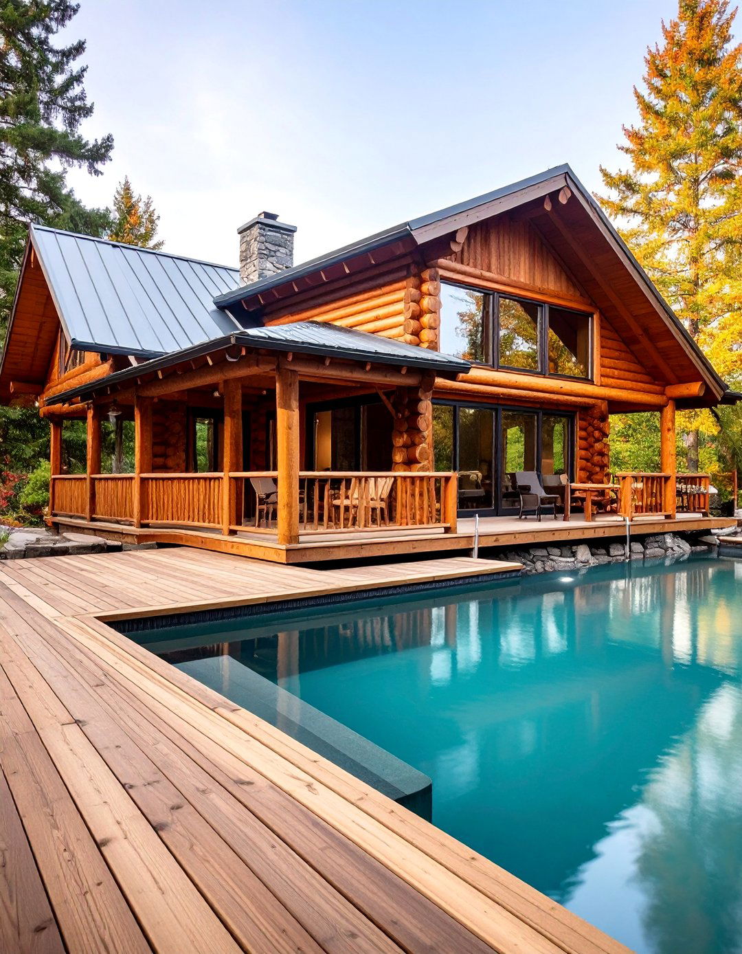 Log Cabin Style Pool House with Natural Materials - 25 Rustic Pool House Ideas