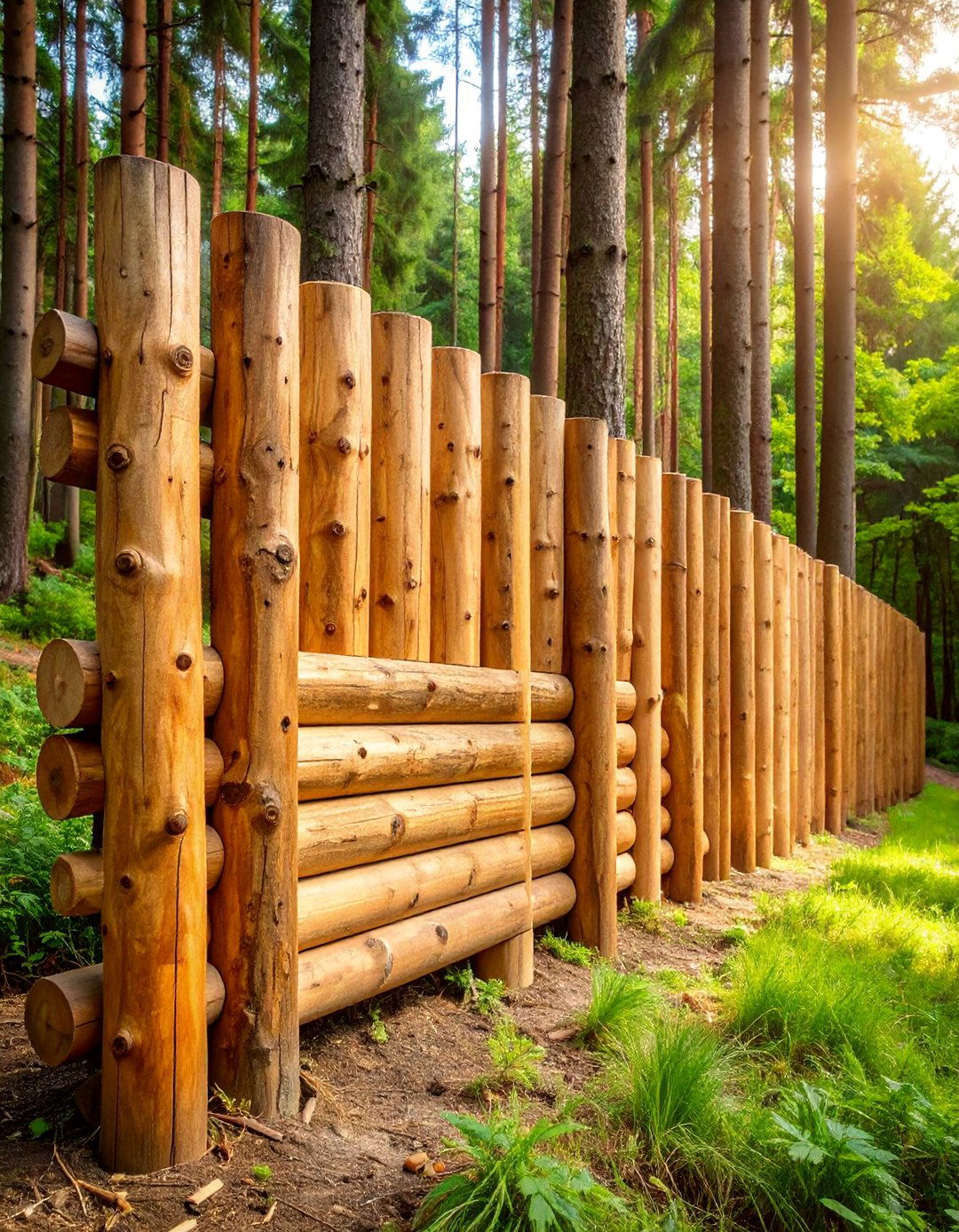 Log Retaining Wall with Natural Tree Trunk Construction - 25 Inexpensive Retaining Wall Ideas