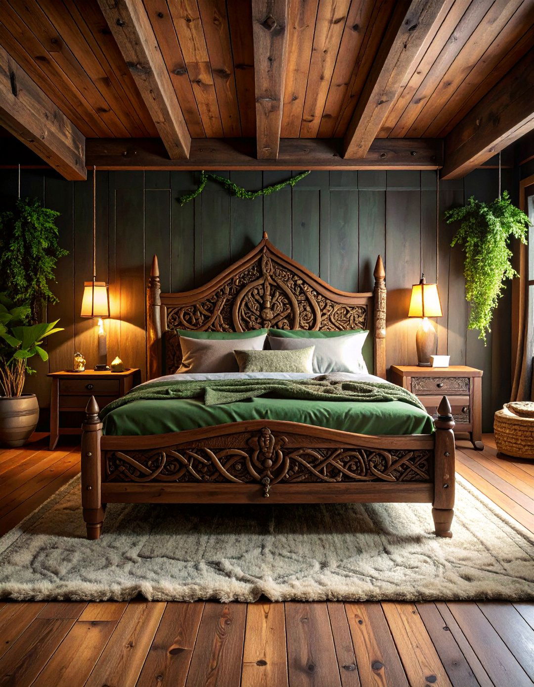 Longship Viking Bedroom with Carved Wooden Framework - 25 Viking Bedroom Ideas