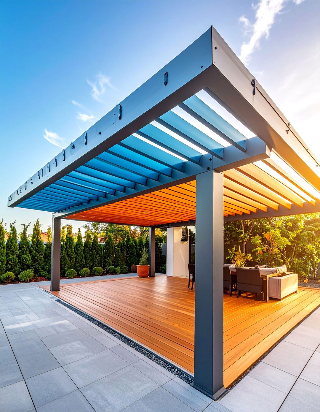 Louvered Aluminum Roof with Adjustable Slats - 25 Pergola Shade Ideas