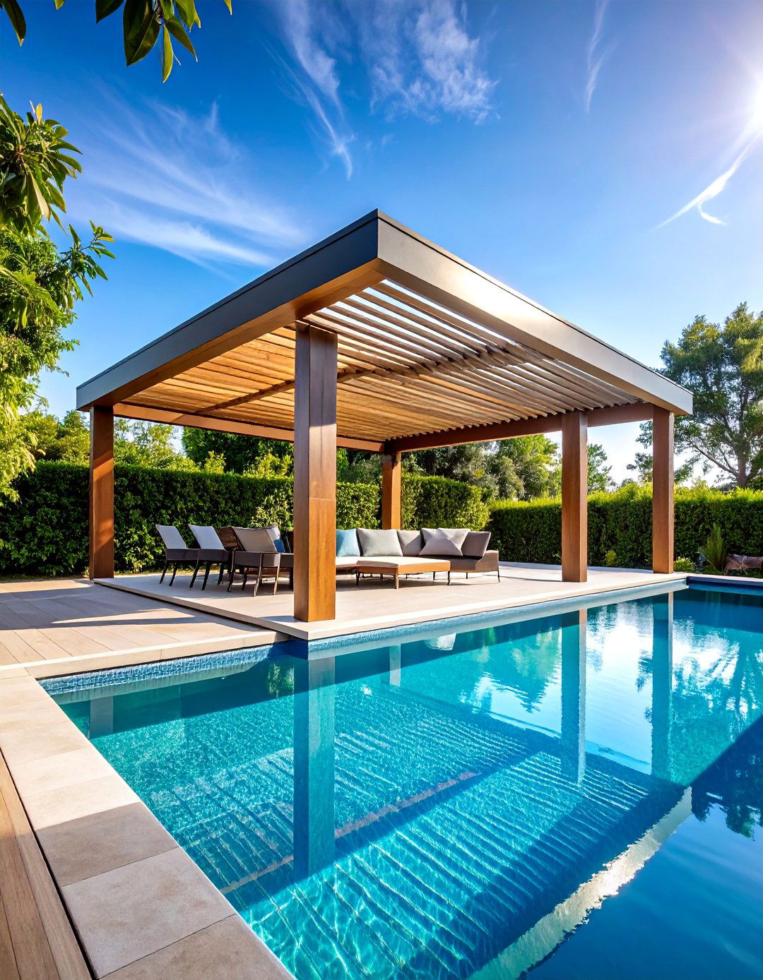 Louvered Roof Pergola with Adjustable Slats - 25 Pool Shade Ideas
