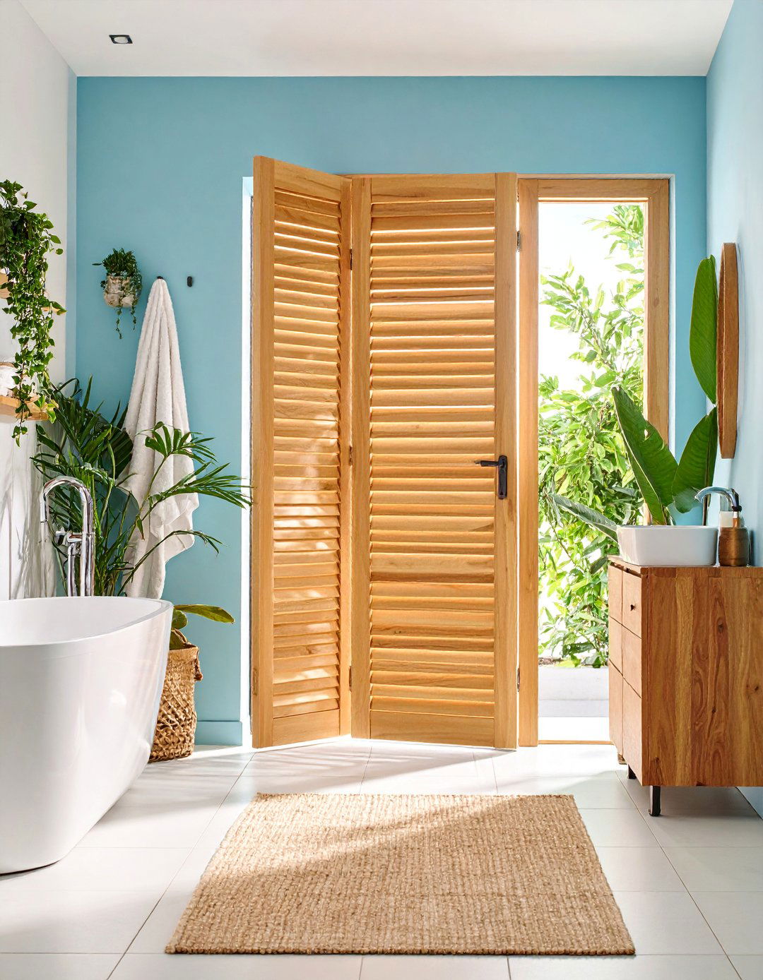 Louvered Wood Pocket Door for Ventilation - 25 Bathroom Pocket Door Ideas