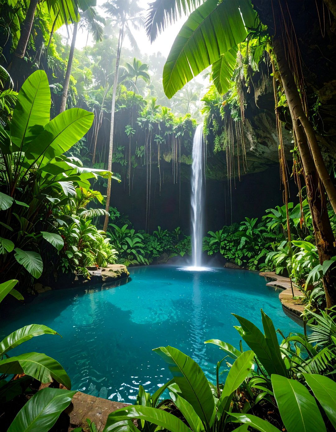 Lush Jungle Grotto with Dense Tropical Plantings - 25 Pool Landscaping Ideas