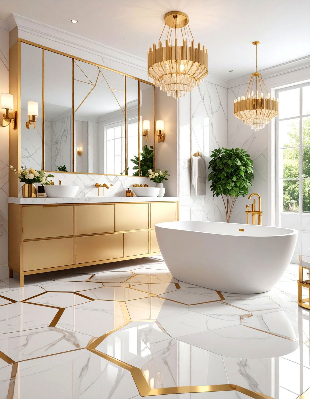 Lux Gold Accented Bathroom Mosaic Floor Tile - 25 Bathroom Mosaic Floor Tile Ideas
