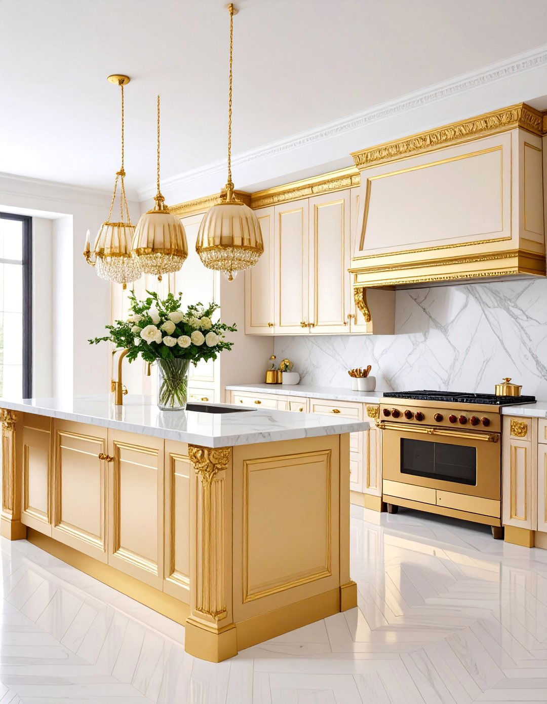 Luxe Gold trim Off white Kitchen Cabinets - 25 Off-white Kitchen Cabinets