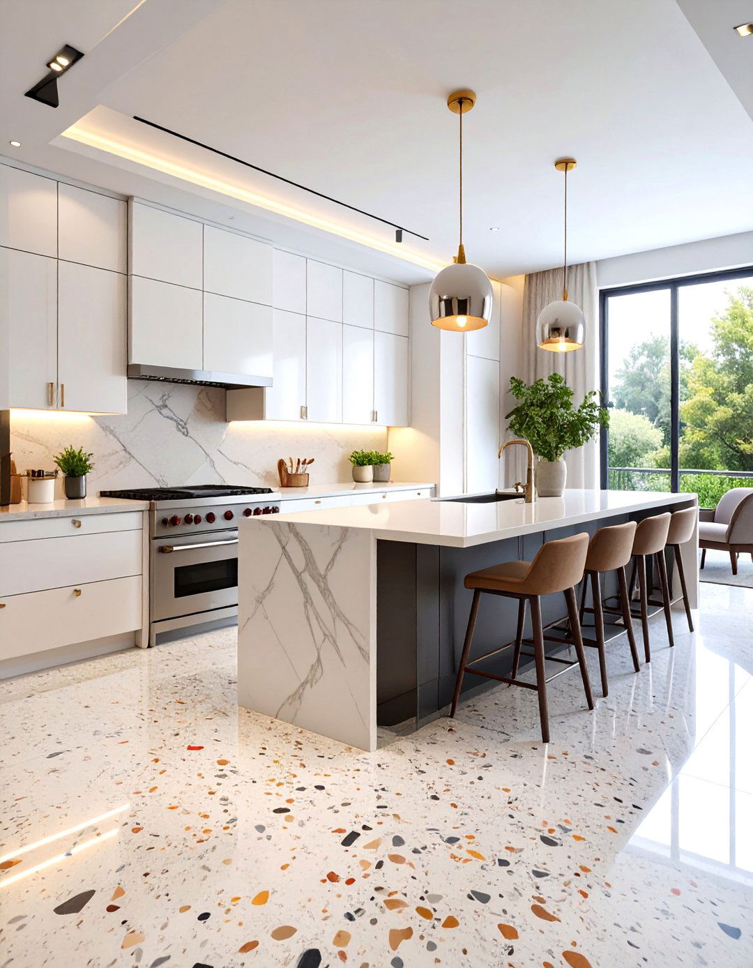 Luxe Marble Chip Terrazzo Kitchen Floor - 25 Terrazzo Kitchen Floor Ideas