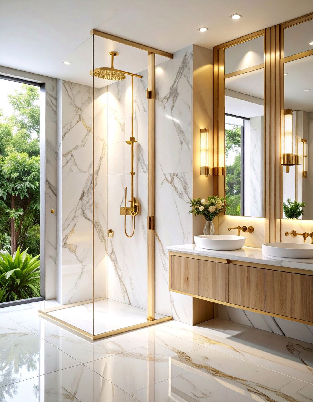 Luxe Marble and Gold Double Shower Suite - 25 Double Shower Ideas