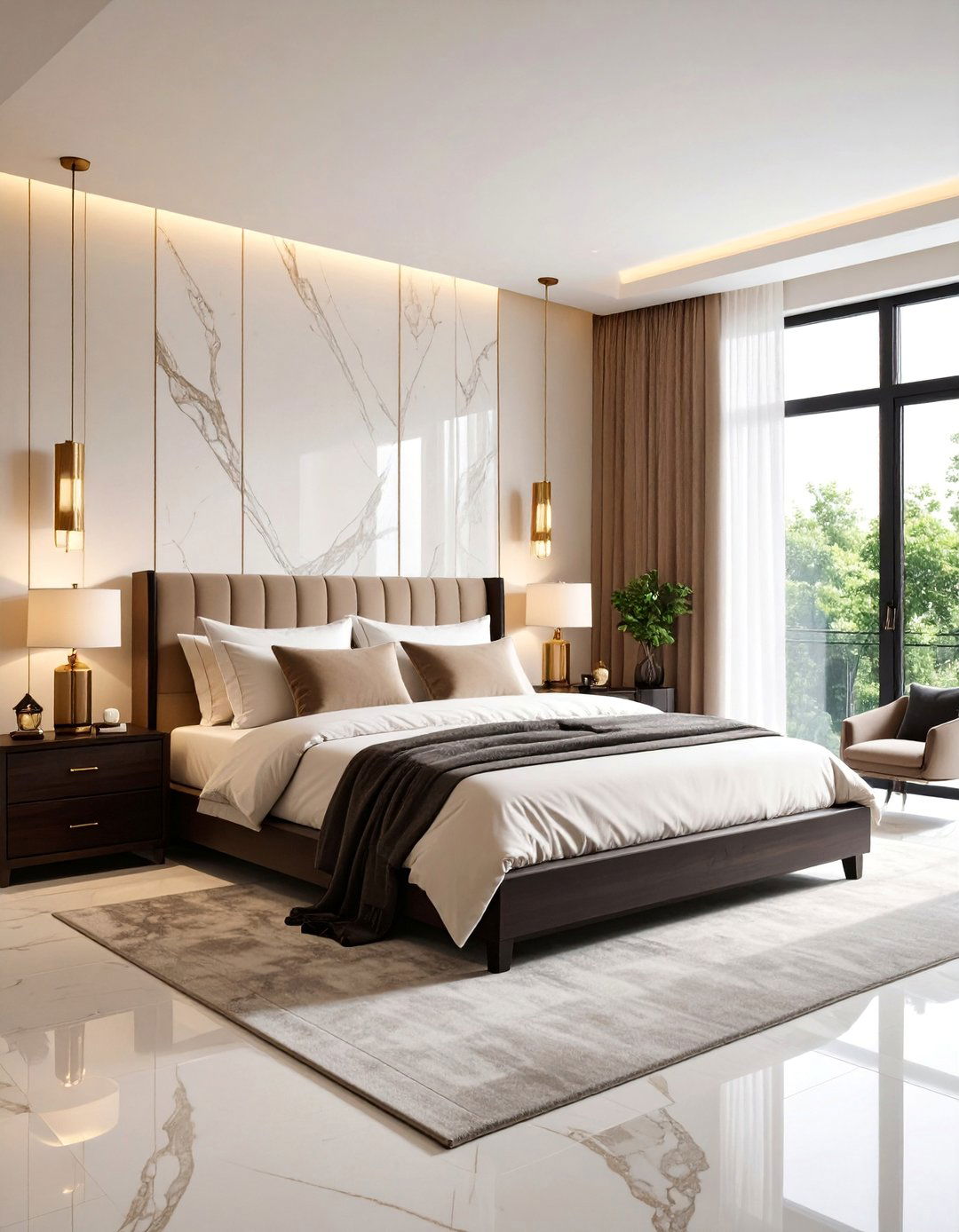Luxurious Bedroom with High End Materials - 25 Black and Beige Bedroom Design Ideas