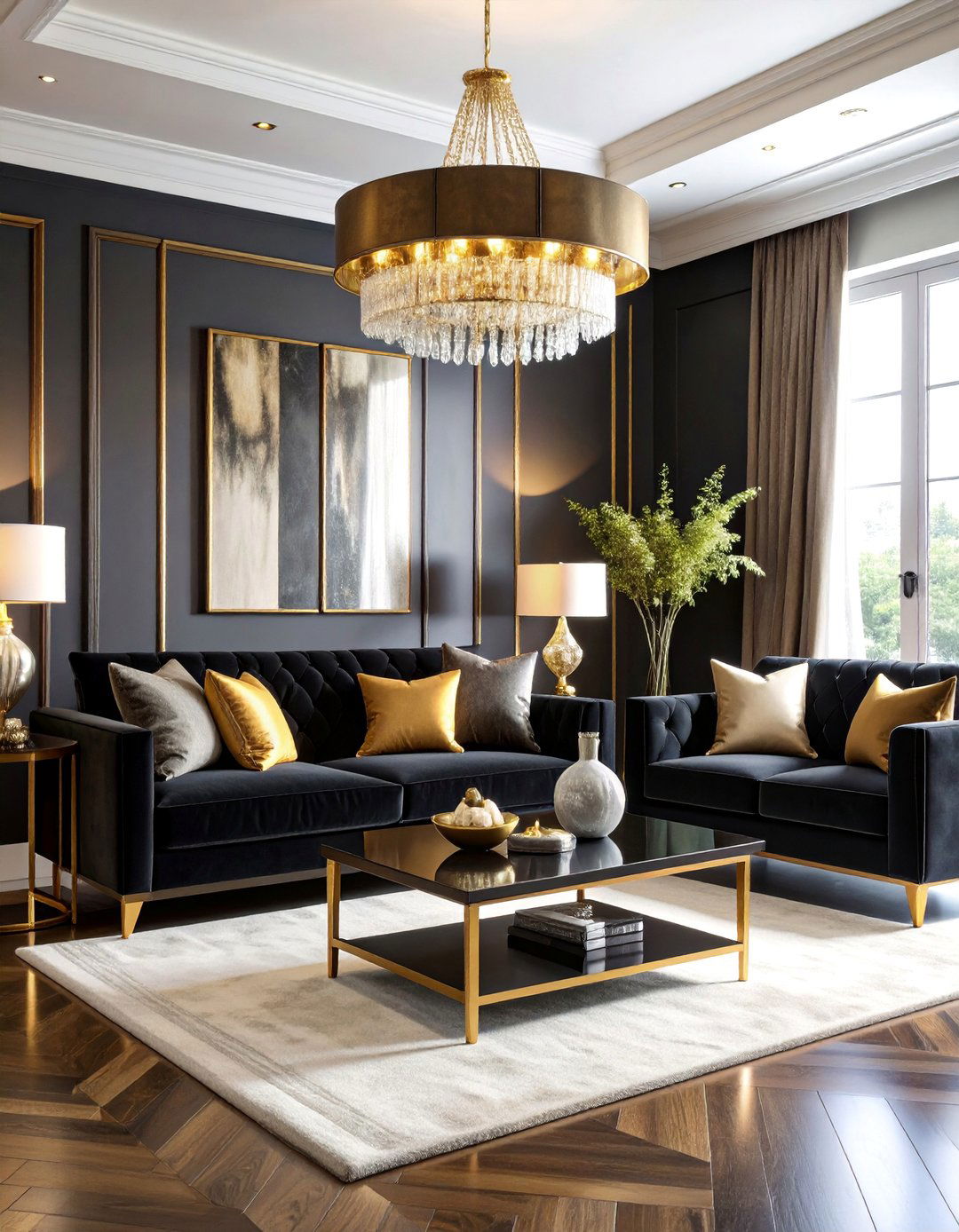 Luxurious Black Velvet Living Room - 25 Black Living Room Ideas