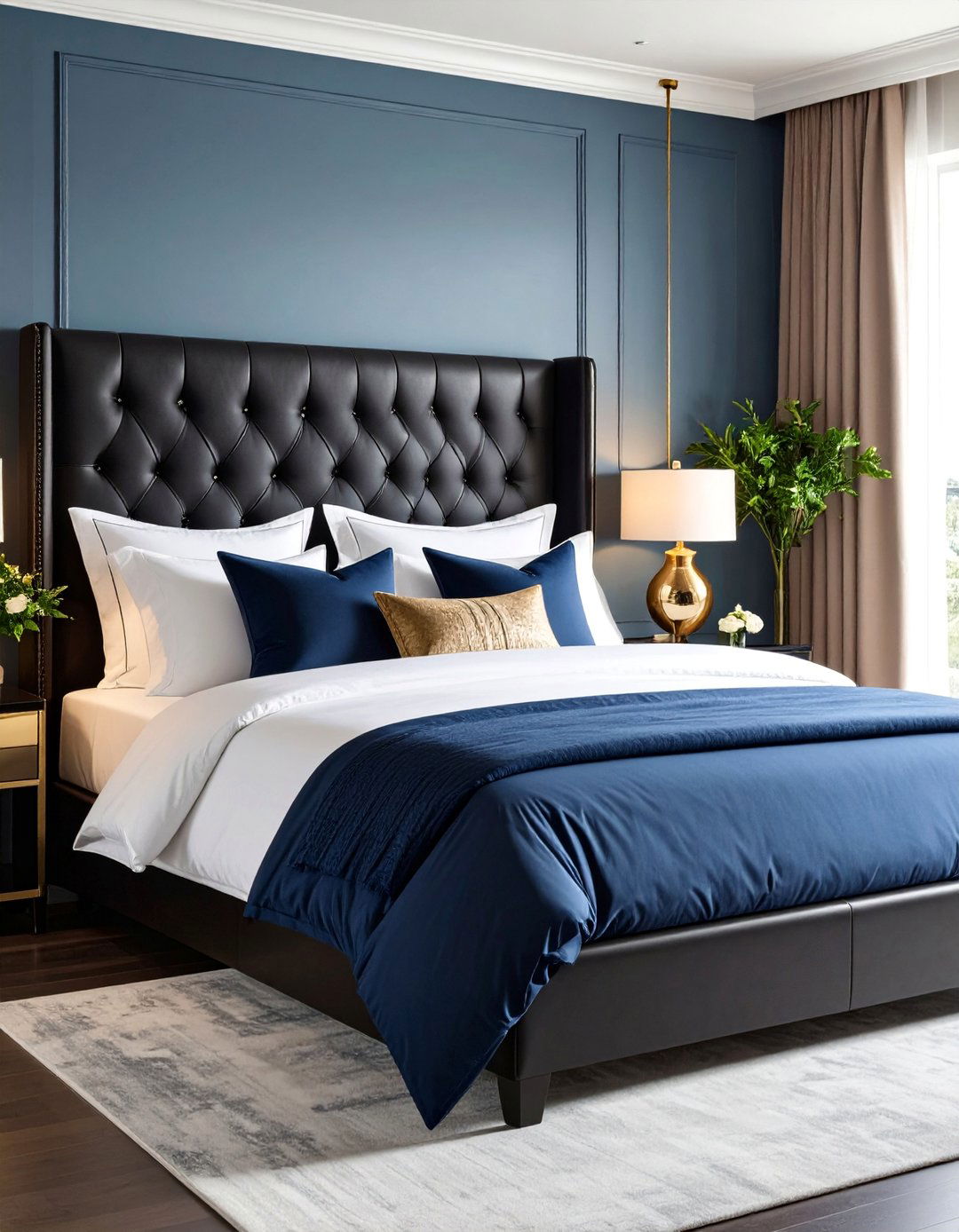 Luxurious Black and Blue Hotel Style Bedroom - 25 Black and Blue Bedroom Ideas