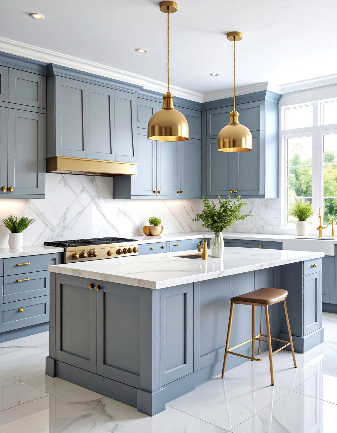 Luxurious Grey and White Kitchen with Brass Accents - 25 Grey and White Kitchen Designs
