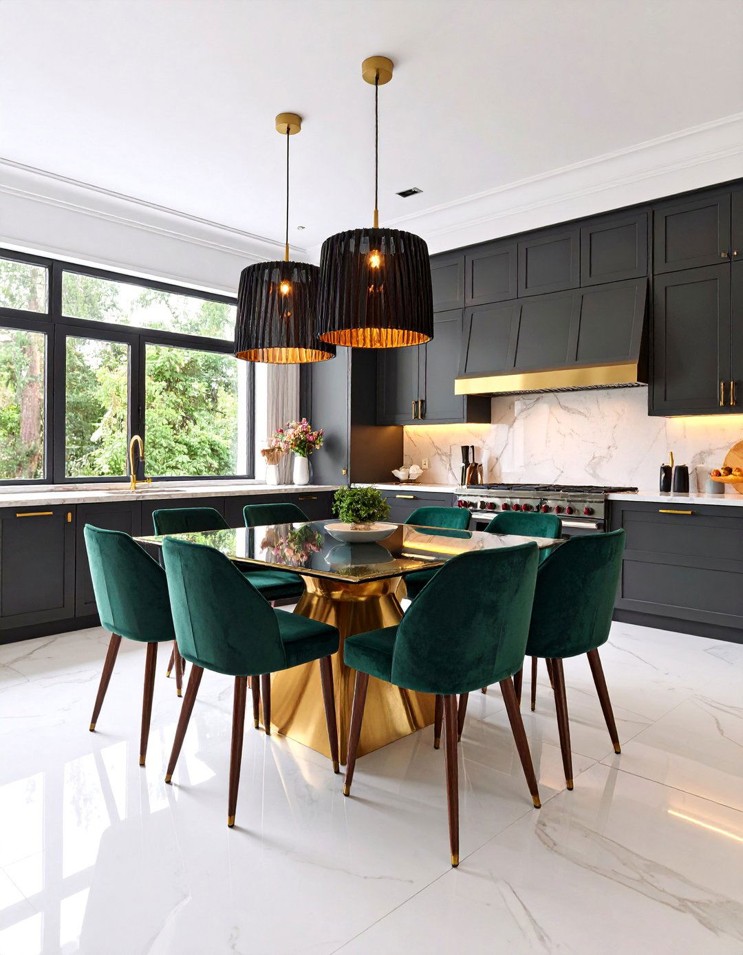 Luxurious Kitchen Diner with Statement Lighting - 25 Kitchen Diner Ideas