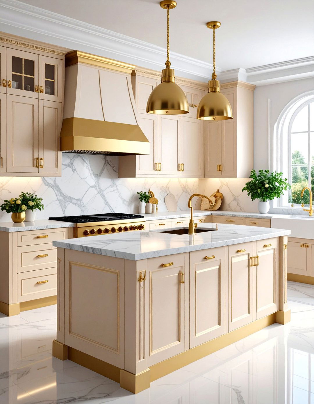 Luxurious Kitchen with Gold Hardware and Finishes - 25 Kitchen Remodel Ideas