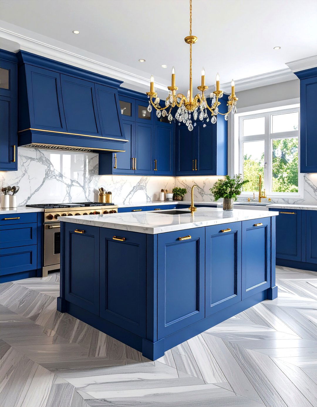 Luxurious Kitchen with Grey Marble Herringbone Floors - 25 Kitchens With Grey Floors