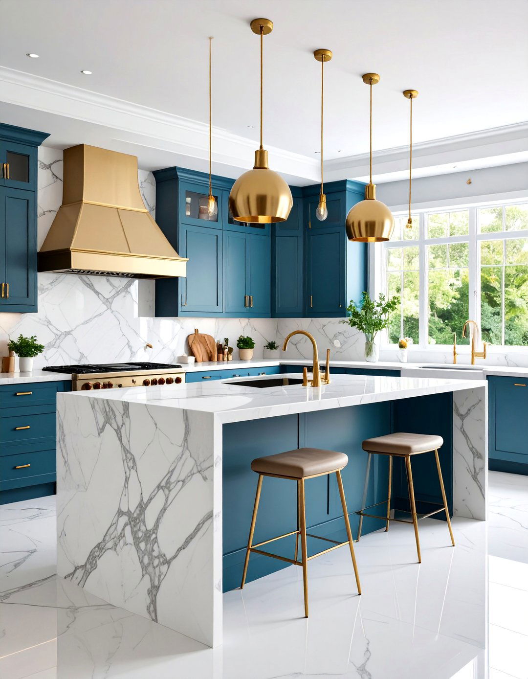 Luxurious Marble and Brass Sloped Kitchen - 25 Sloped Ceiling Kitchen Ideas