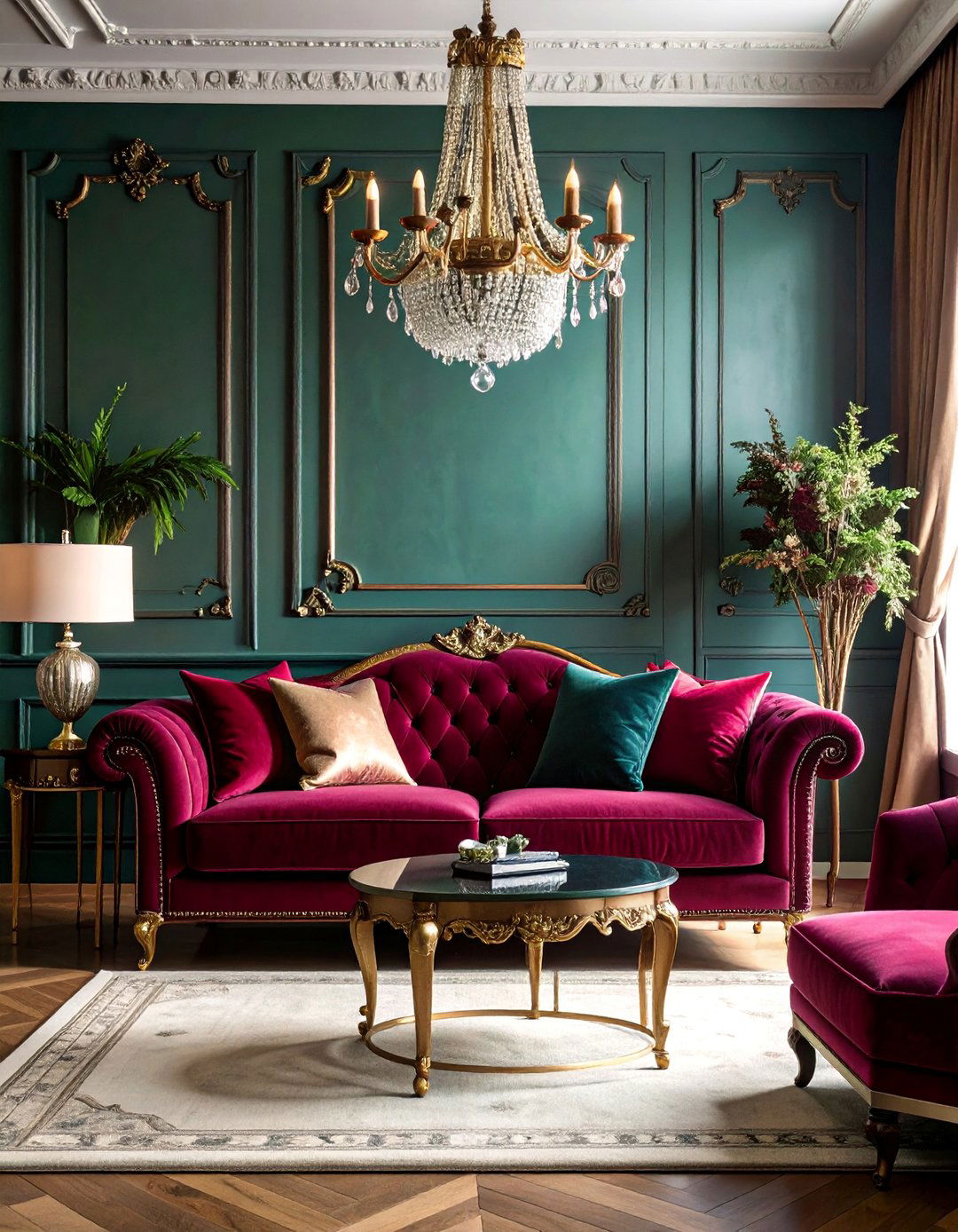 Luxurious Parisian Living Room with Velvet Textures - 25 Parisian-style Living Room Ideas