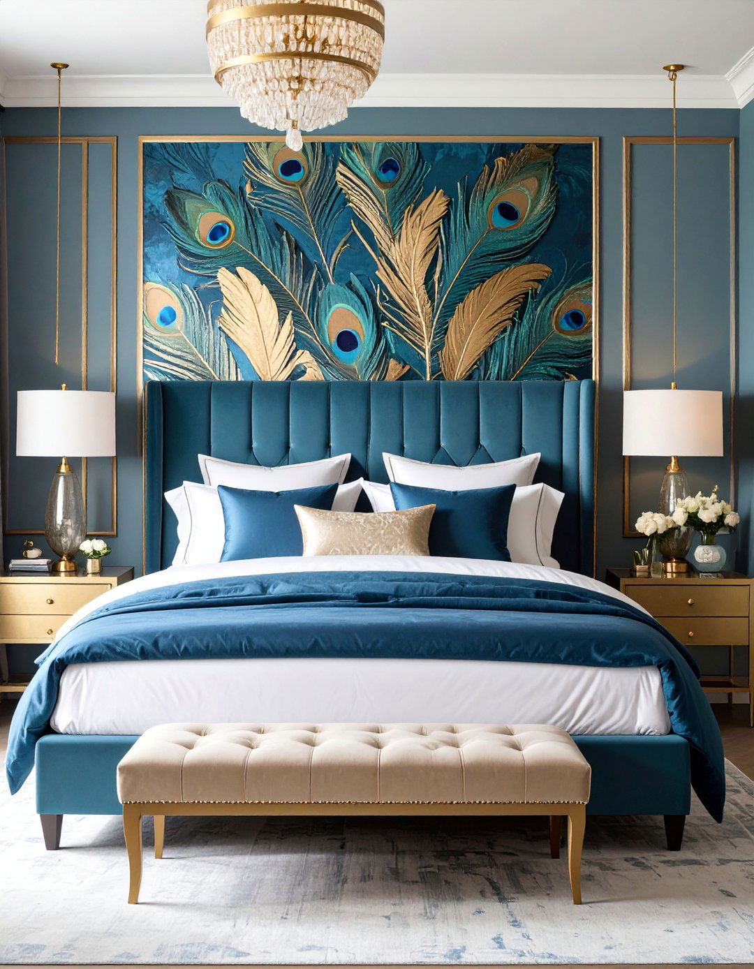 Luxurious Peacock Feather Motifs - 25 Bedroom Wallpaper Ideas