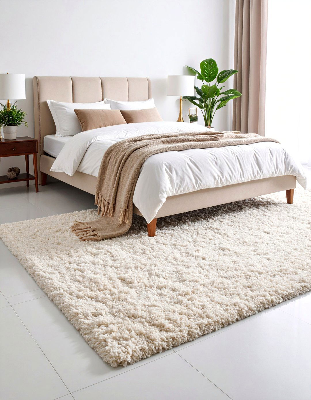 Luxurious Shag Bedroom Rug with Neutral Tones - 25 bedroom rug ideas