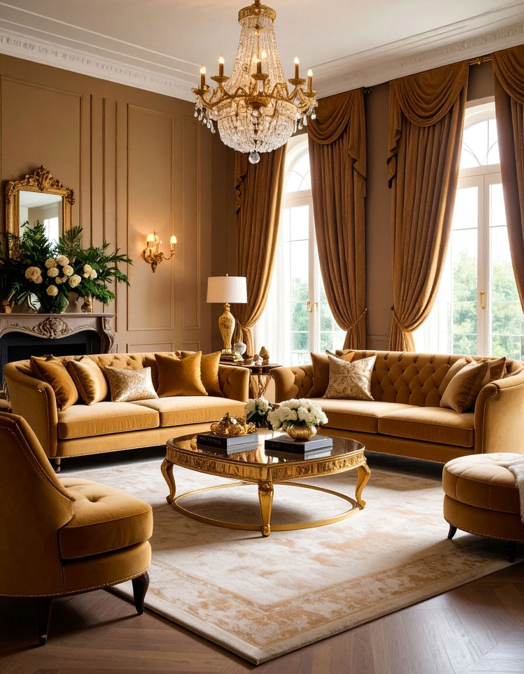Luxurious Tan Living Room with Velvet Textures - 25 Tan Living Room Ideas