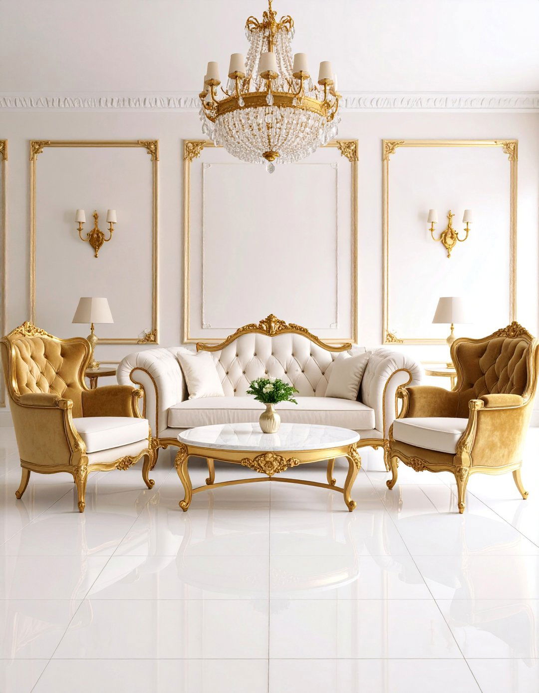Luxurious Traditional White and Gold Living Room - 25 White and Gold Living Room Ideas