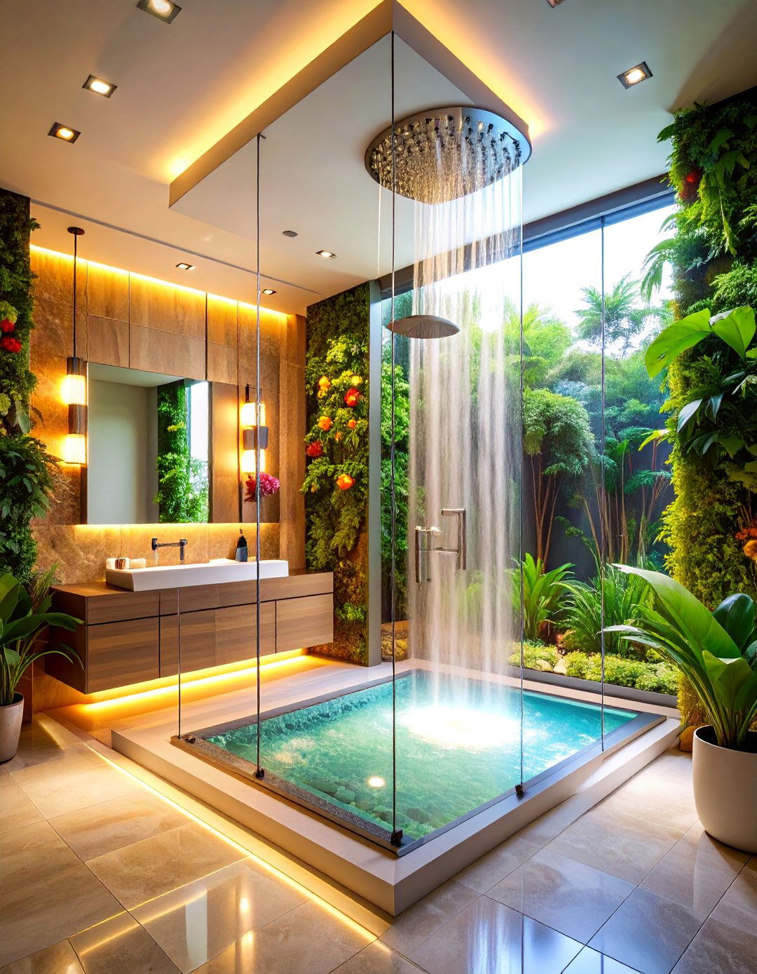 Luxurious Walk In Shower Suite with Multiple Features - 25 Large Bathroom Ideas