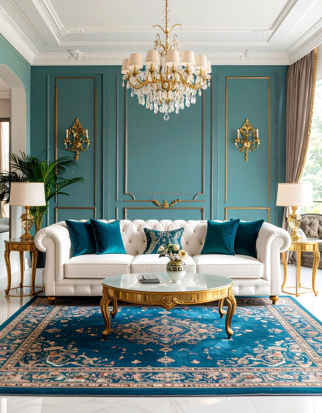 Luxurious White Sofa with Rich Jewel Tones - 25 White Couch Living Room Ideas