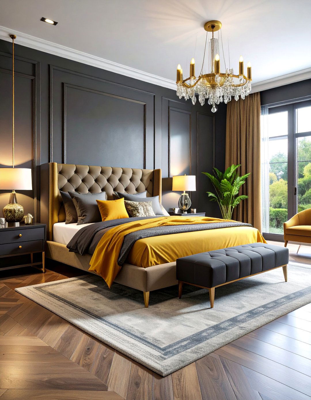 Luxurious Yellow and Grey Master Bedroom Suite - 25 Yellow and Grey Bedroom Ideas
