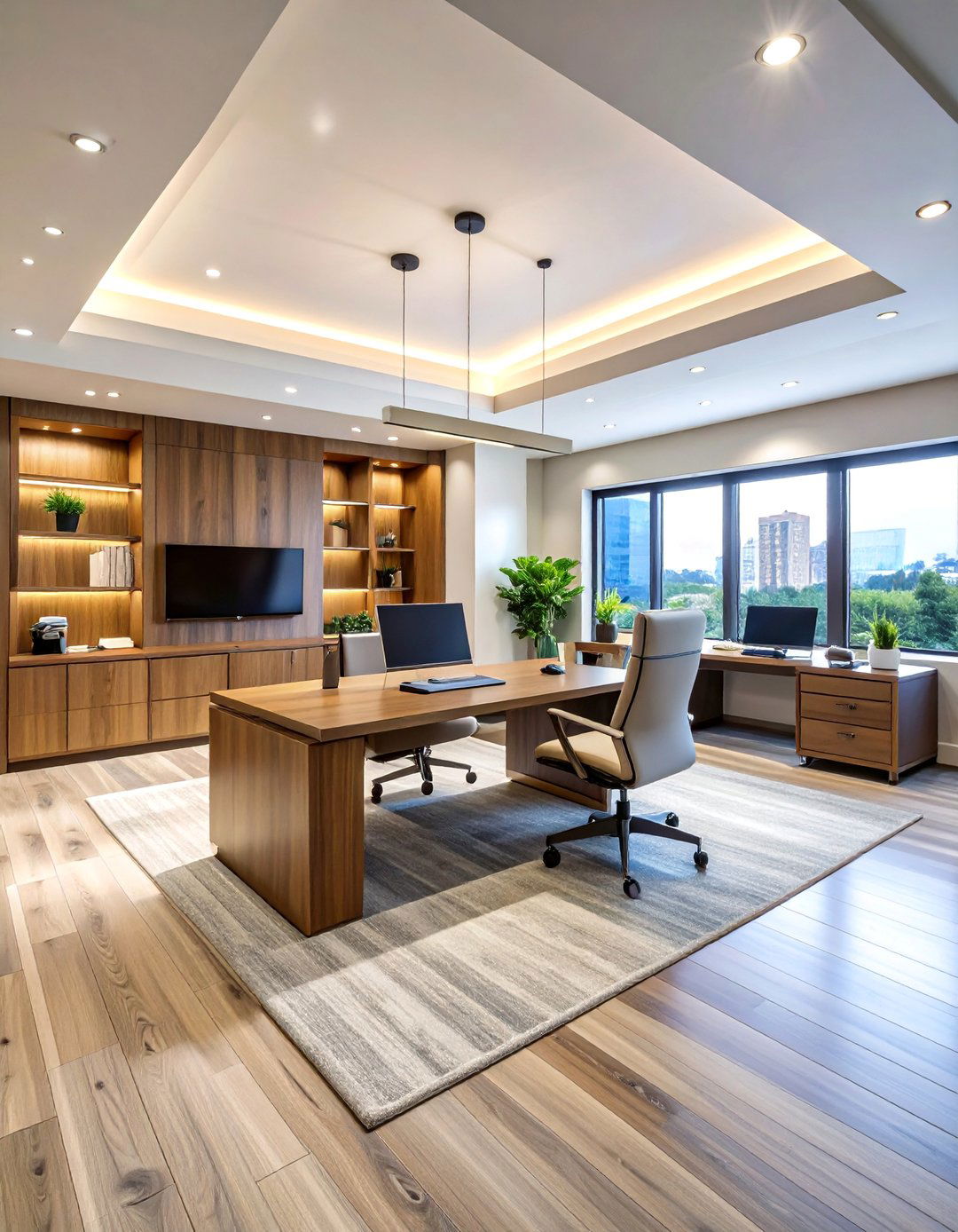 Luxury Basement Office with Premium Finishes - 25 basement office ideas